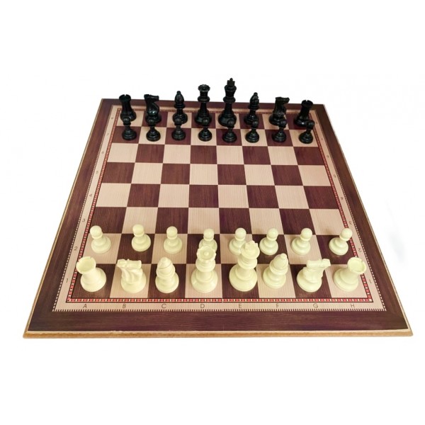 Σκακιέρα ξύλινη Redline τυπώμένη 50 Χ 50 εκ + πιόνια πλαστικά με βάρος και ύψος βασιλιά 9.5 με βάρος και 2 πουγκιά φύλαξης