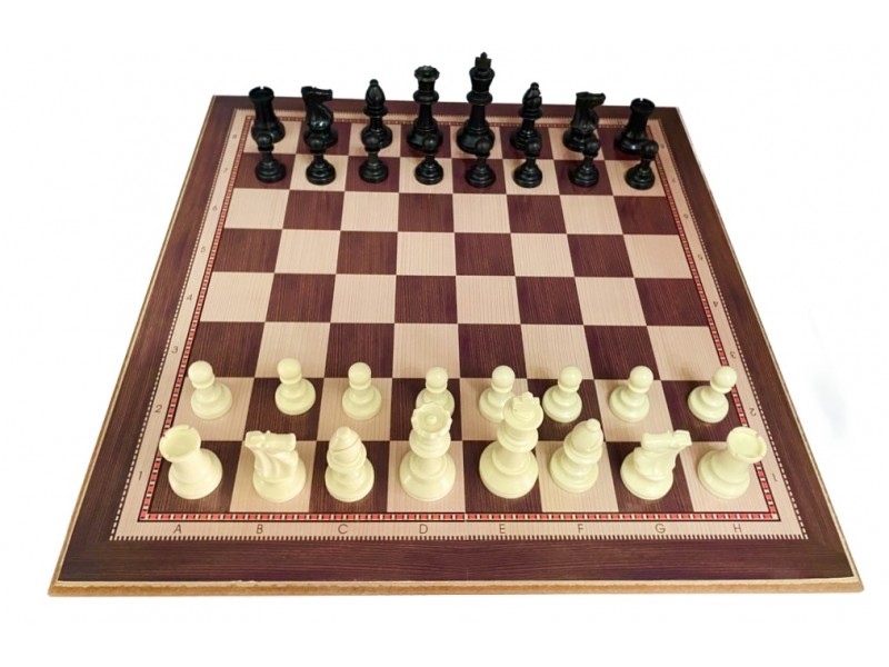 Σκακιέρα ξύλινη Redline τυπώμένη 50 Χ 50 εκ + πιόνια πλαστικά με ύψος βασιλιά 9.5 χωρίς βάρος και 2 πουγκιά φύλαξης