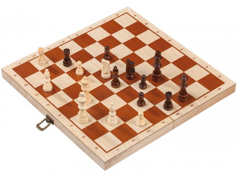 Ξύλινη σκακιέρα σπαστή με συντεταγμένες  38 Χ 38 Χ 2.5 εκ.  με ξύλινα πιόνια