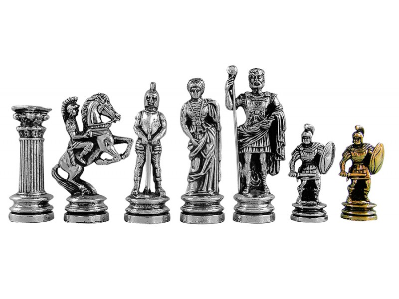 Αρχαία ρώμη  μεταλλικά πιόνια σκάκι (σέτ) , ύψος βασιλιά 11 εκ.