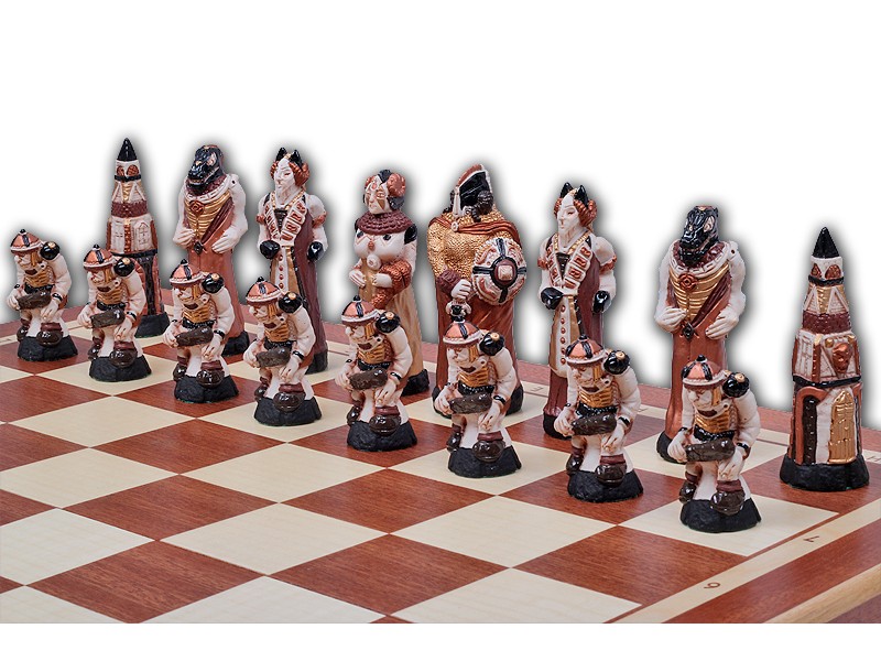 Κεραμικά πιόνια Fantasy με ύψος βασιλιά 13.5 εκ. σε ξύλινη σκακιέρα 60 Χ 60 εκ. (σπαστή)
