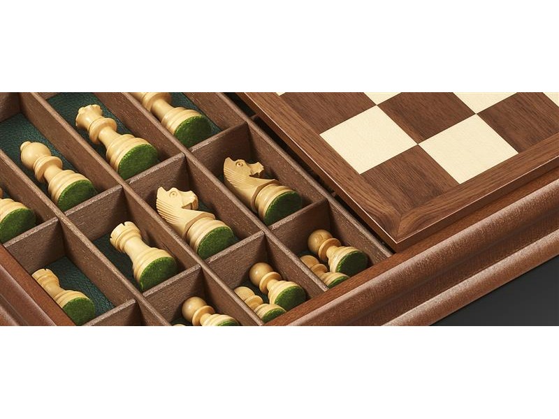 Ξύλινη combo σκακιέρα / Ντάμα με πιόνια Dal Negro σε κουτί αποθήκευσης