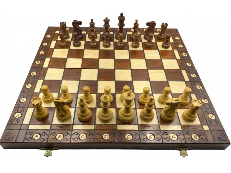 Σκακιέρα ξύλινη Αmbassador 52 Χ 52 εκ. με πιόνια American Staunton με βάρος και ύψος βασιλιά 9.8 εκ,