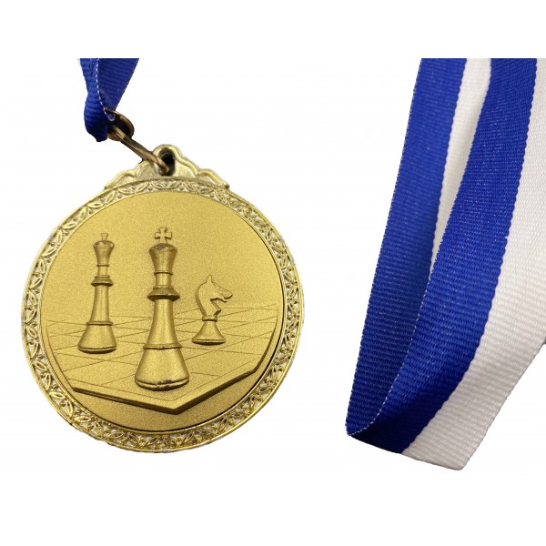 Σκακιστικό μετάλλιο βραβεύσεως σκάκι με κορδέλα Deluxe - Διάμετρος 6 εκ.
