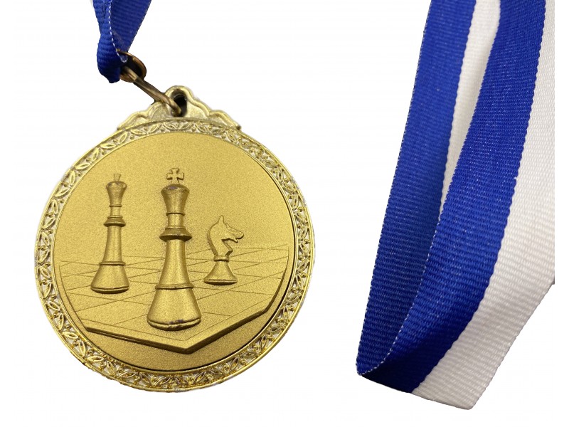 Σκακιστικό μετάλλιο βραβεύσεως σκάκι με κορδέλα Deluxe - Διάμετρος 6 εκ.