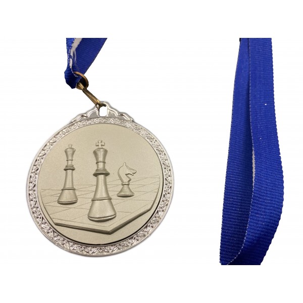 Σκακιστικό μετάλλιο σκάκι με κορδέλα Deluxe - Διάμετρος 6 εκ.