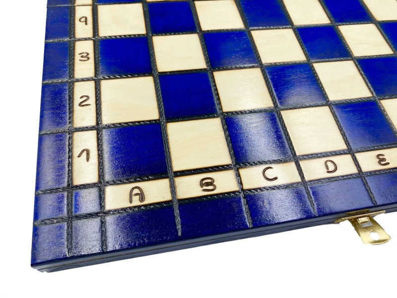 Ξύλινη σκακιέρα γυαλιστερή (glossy) Zadore μπλέ  - Διάσταση 35 Χ 35 εκ. με ξύλινα πιόνια 
