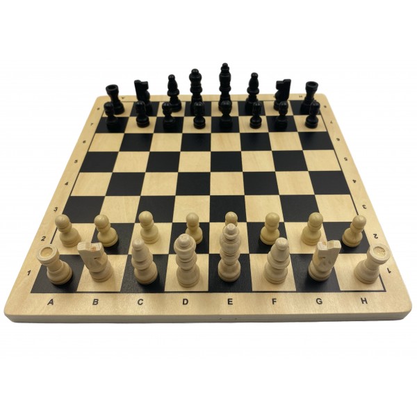 Ξύλινη σκακιέρα 26 Χ 26 εκ.  με ξύλινα πιόνια με ύψος βασιλιά 5 εκ.