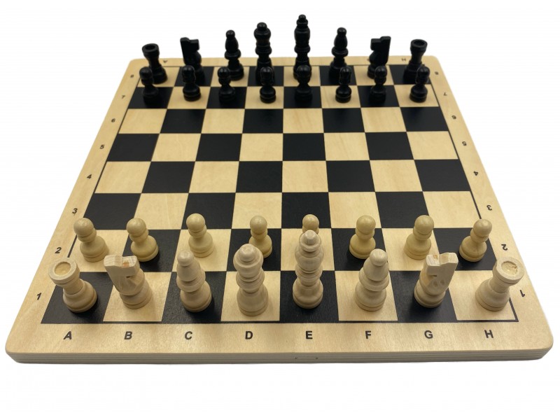 Ξύλινη σκακιέρα 26 Χ 26 εκ.  με ξύλινα πιόνια με ύψος βασιλιά 5 εκ.