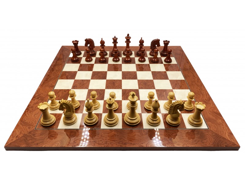 Σκακιέρα ξύλινη glossy Red Ferrer  55 Χ 55 εκ. & Ξύλινα πιόνια Adventure 9.5 εκ.με διπλό βάρος