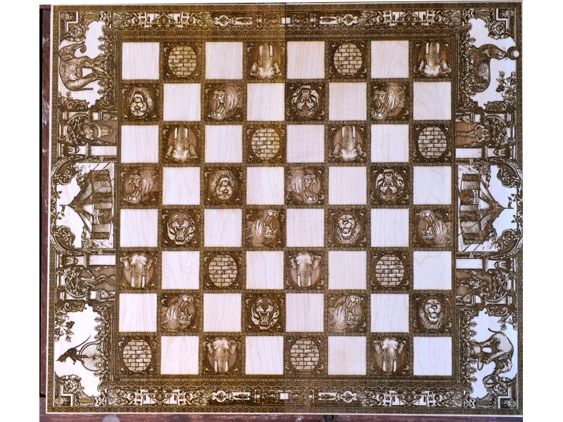 Θεματική ξύλινη σκακιέρα με θέμα "Circus 2" - Διάσταση 50 Χ 58 εκ. (σπαστή)