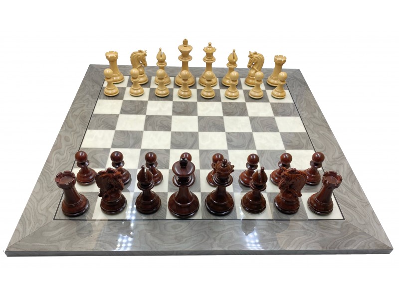 Corinthian redwood σέτ πιόνια για σκάκι με βάρος (ύψος βασιλιά 9.5 εκ.) μαζί με σκακιέρα Deluxe Ferrer γκρί