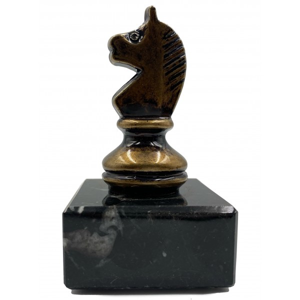 Σκακιστικό έπαθλο μεταλλικο με θέμα άλογο σε  μαρμάρινη βάση - χάλκινο