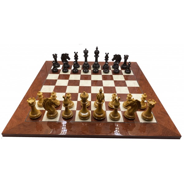 Σκακιέρα ξύλινη glossy Red Ferrer  55 Χ 55 εκ. & Ξύλινα πιόνια Garnie ebony 11.6 εκ.με διπλό βάρος