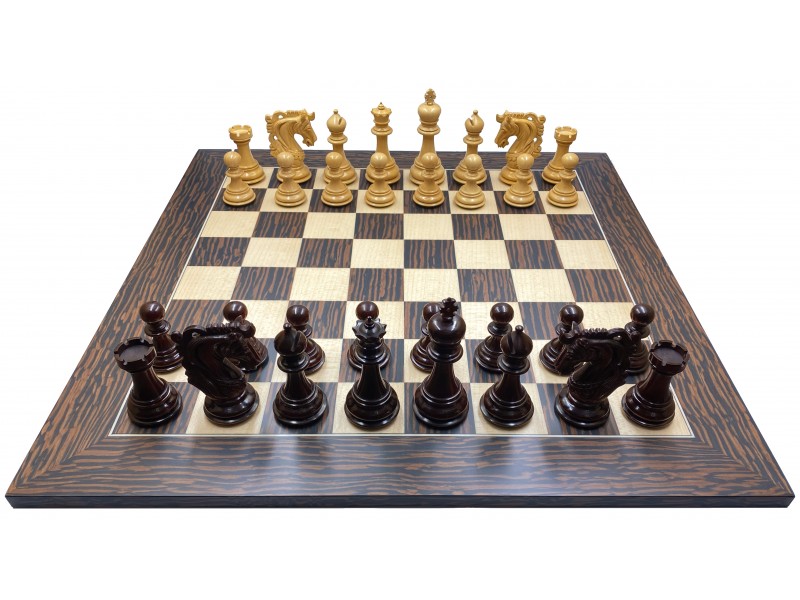 Elvis knight redwood σέτ με ύψος βασιλιά 10.7 εκ. μαζί με Deluxe Glossy σκακιέρα Tiger Ferrer 55 X 55 εκ.
