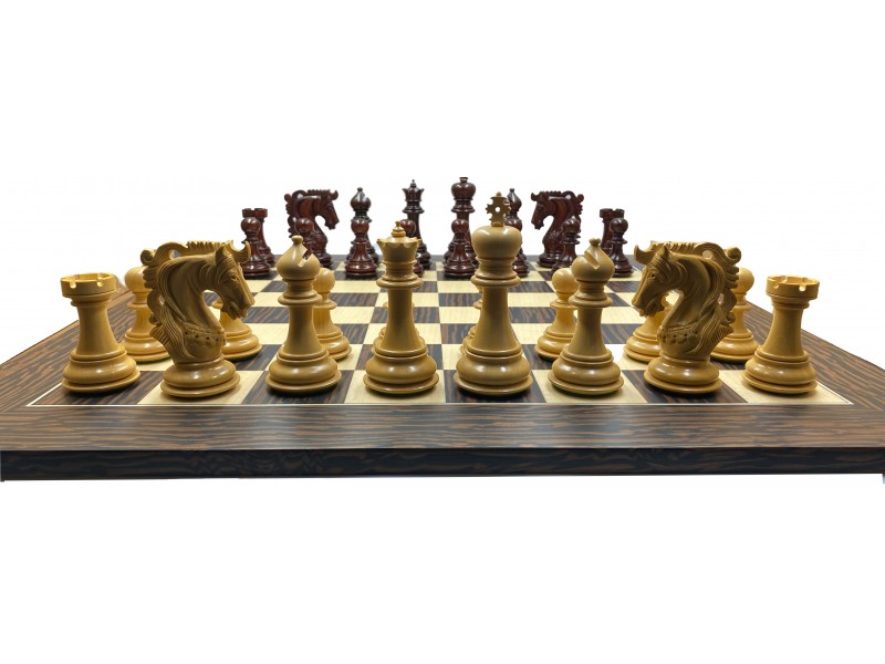 Elvis knight redwood σέτ με ύψος βασιλιά 10.7 εκ. μαζί με Deluxe Glossy σκακιέρα Tiger Ferrer 55 X 55 εκ.