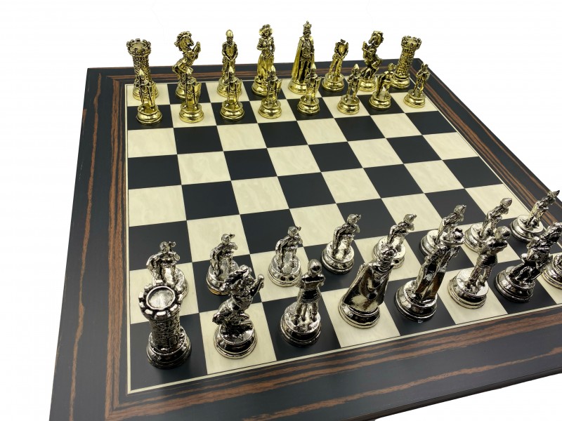 Μεταλλικά πιόνια με θέμα Σταυροφορία 9.5 εκ + σκακιέρα έβενος Ferrer 50 X 50 εκ.