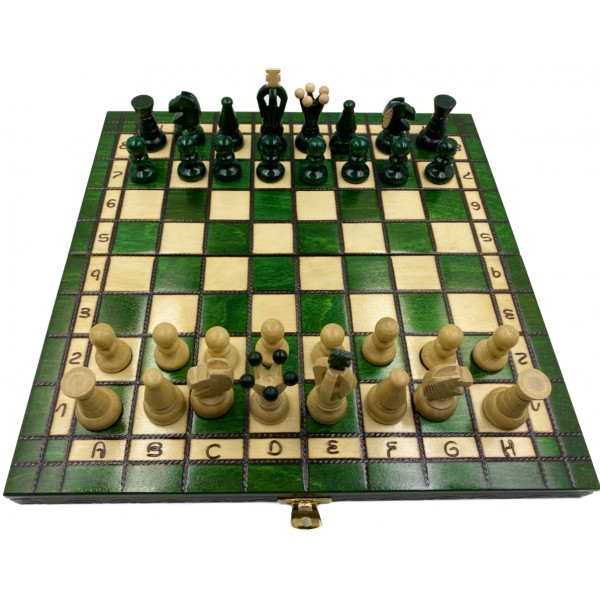 Ξύλινη σκακιέρα γυαλιστερή (glossy) Gloria πράσινη  - Διάσταση 31 Χ 31 εκ. με ξύλινα πιόνια 