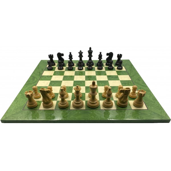 Deluxe Glossy σκακιέρα πράσινη Ferrer 50 X 50 εκ. μαζί με American staunton πιόνια και ύψος βασιλιά 9.5 εκ.