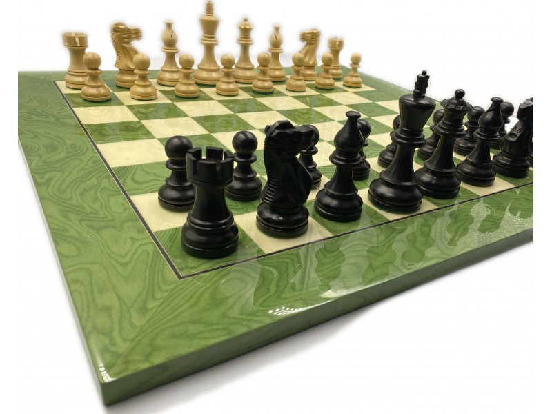 American staunton πιόνια και ύψος βασιλιά 9.5 εκ. μαζί με Deluxe Glossy σκακιέρα πράσινη Ferrer 50 X 50 εκ.
