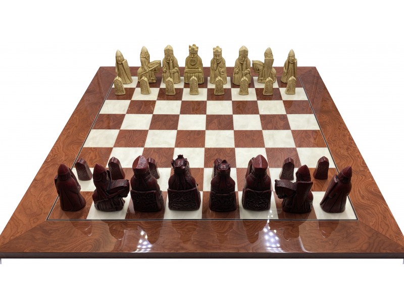 Σκακιέρα ξύλινη glossy Red Ferrer  55 Χ 55 εκ. & κεραμικά πιόνια Berkeley  Isle of Lewis 8.8  εκ.με διπλό βάρος