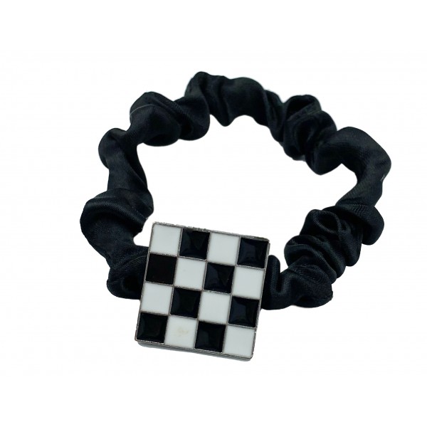 Λαστιχάκι - Κοκαλάκι μαλλιών με σκακιστικό θέμα "square of chess" / Scrunchie χεριού