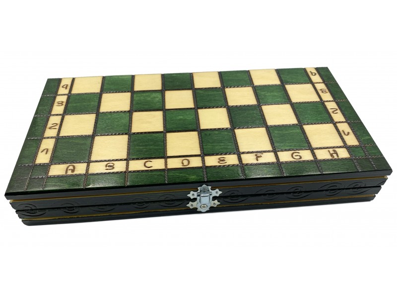 Ξύλινη πράσινη σκακιέρα "Lobos" glossy deluxe