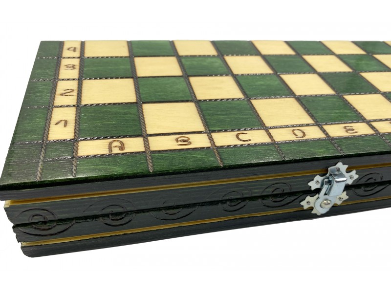 Ξύλινη πράσινη σκακιέρα "Lobos" glossy deluxe