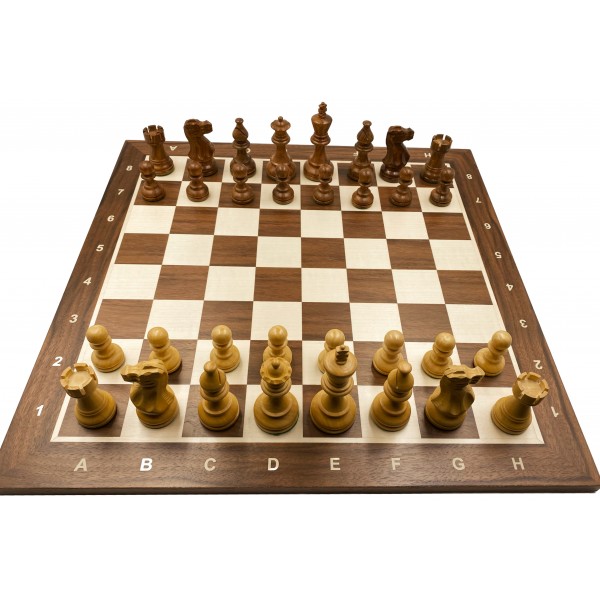 Σκακιέρα ξύλινη καρυδιά 50 Χ 50 εκ. με συντεταγμένες & Ξύλινα πιόνια American staunton 9.5 εκ. & πουγκί φύλαξης