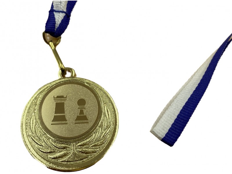 Σκακιστικό μετάλλιο (χρυσό) με κορδέλα - διάμετρος : 4 εκ.