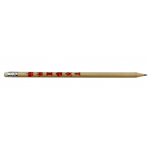 Ξύλινο μολύβι με γόμα και  με σκακιστικά σχέδια τυπωμένα