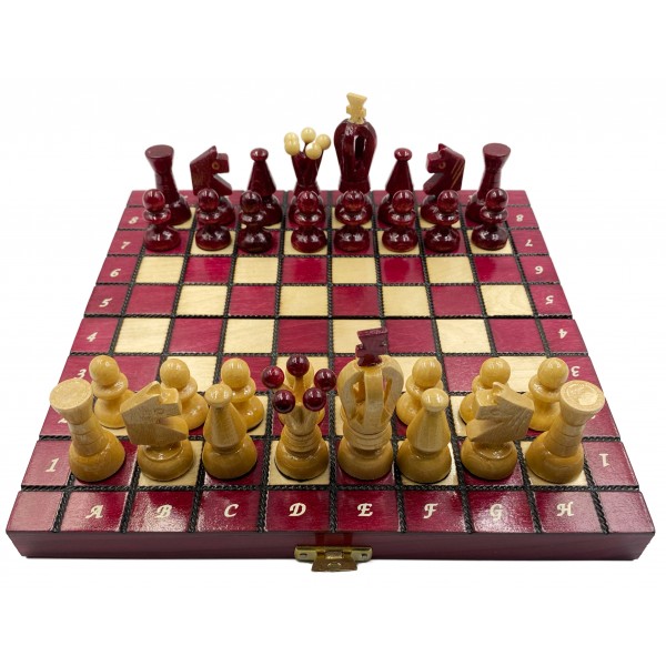 Ξύλινη σκακιέρα γυαλιστερή (glossy) Sereton Pink cherry  - Διάσταση 24 Χ 24 εκ. με ξύλινα πιόνια 