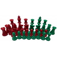 Χρωματιστά πλαστικά πιόνια κόκκινα - πράσινα Staunton , με ύψος βασιλιά 9.5 εκ.  (με τσόχα και διπλές βασίλισσες)