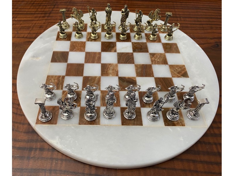 Σκακιέρα από όνυχα στρογγυλή (καφέ) με διάμετρο 35 εκ 
