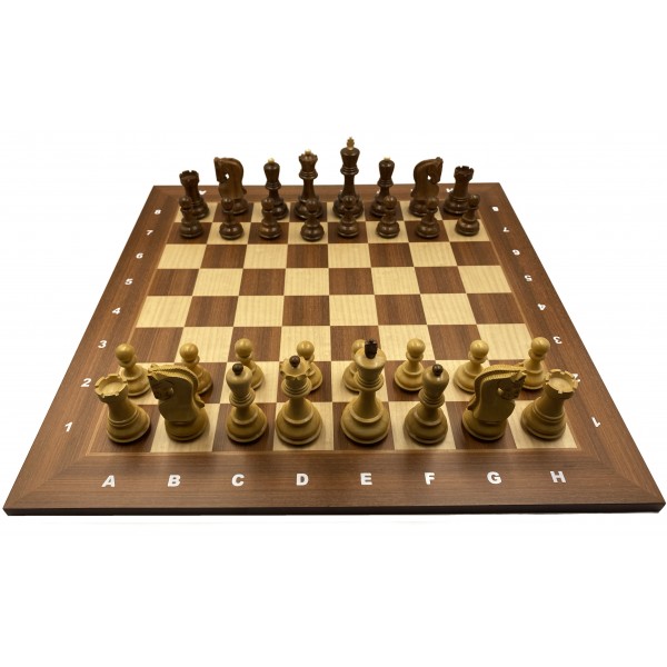 Σκακιέρα ξύλινη μαόνι "asden"  50 Χ 50 εκ. με συντεταγμένες & Ξύλινα πιόνια Zagreb 10.1 εκ. & πουγκί φύλαξης
