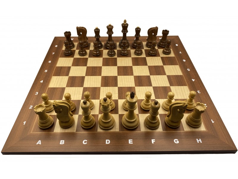 Σκακιέρα ξύλινη μαόνι "asden"  50 Χ 50 εκ. με συντεταγμένες & Ξύλινα πιόνια Zagreb 10.1 εκ. & πουγκί φύλαξης
