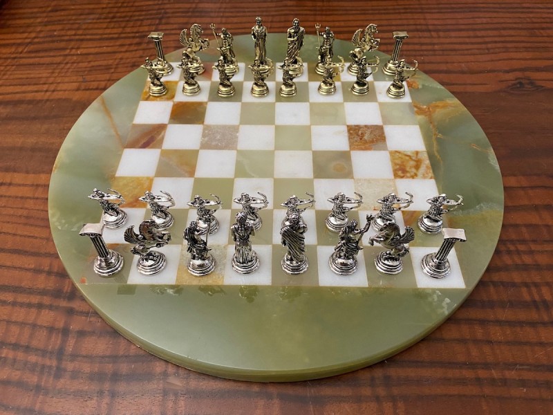 Σκακιέρα από όνυχα στρογγυλή (πράσινη) με διάμετρο 35 εκ 