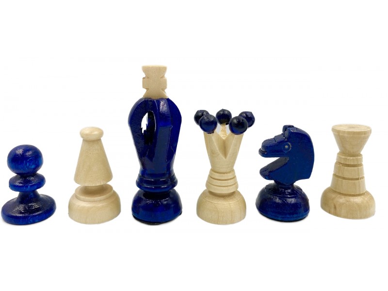 Ξύλινη σκακιέρα γυαλιστερή (glossy) Gloria μπλέ  - Διάσταση 31 Χ 31 εκ. με ξύλινα πιόνια 