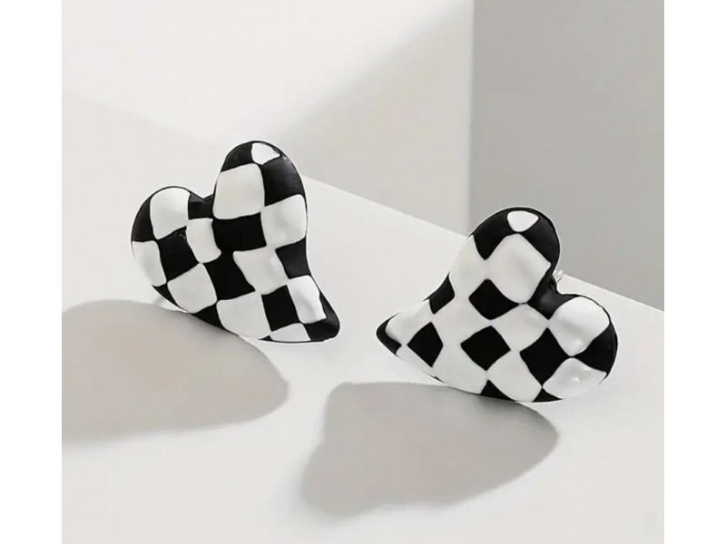 Σκακιστικά σκουλαρίκια σε σχήμα καρδιάς (ζευγάρι)