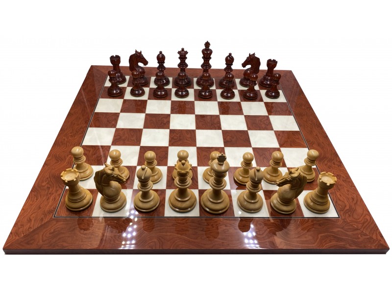 Unicorn σέτ με ύψος βασιλιά 10.8.εκ. μαζί με deluxe Glossy σκακιέρα Brown Ferrer 55 X 55 εκ.