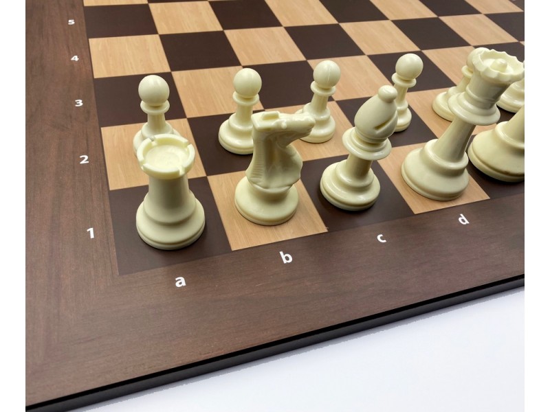 Σκακιέρα  ξύλινη τυπώμένη 50 Χ 50 εκ + πιόνια πλαστικά με ύψος βασιλιά 9.5 χωρίς βάρος και 2 πουγκιά φύλαξης