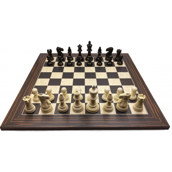 Deluxe Glossy σκακιέρα brown-ebony Ferrer 50 X 50 εκ. μαζί με Nero deluxe πιόνια και ύψος βασιλιά 9 εκ.